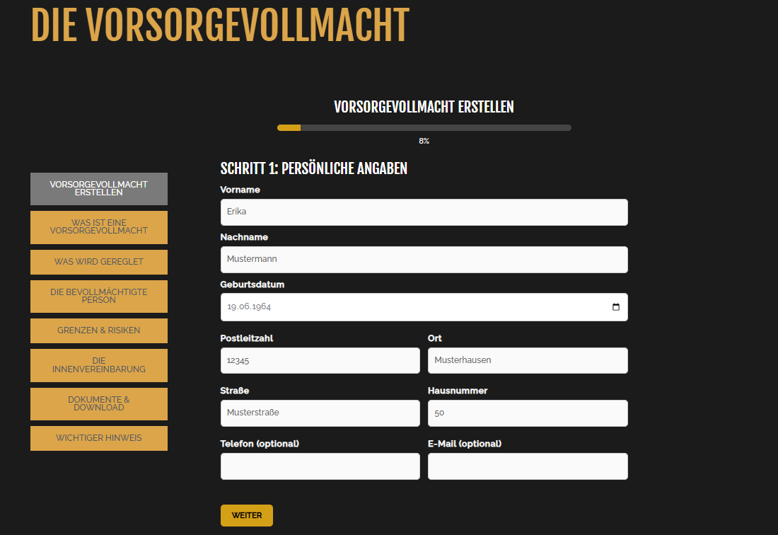 Vorsorgevollmacht Wizard Schritt 2