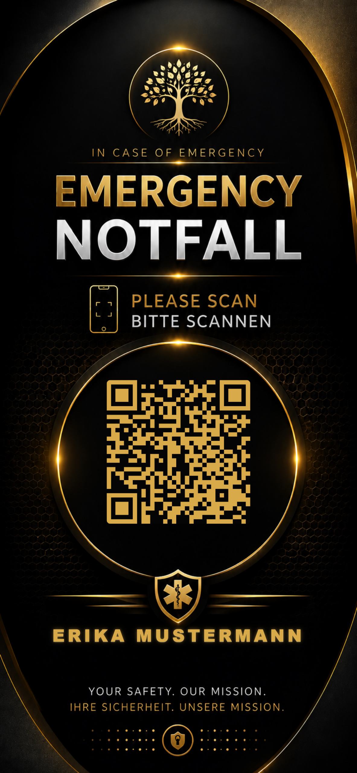 Handy-Sperrbildschirm mit Emergency Notfall Wallpaper und QR-Code